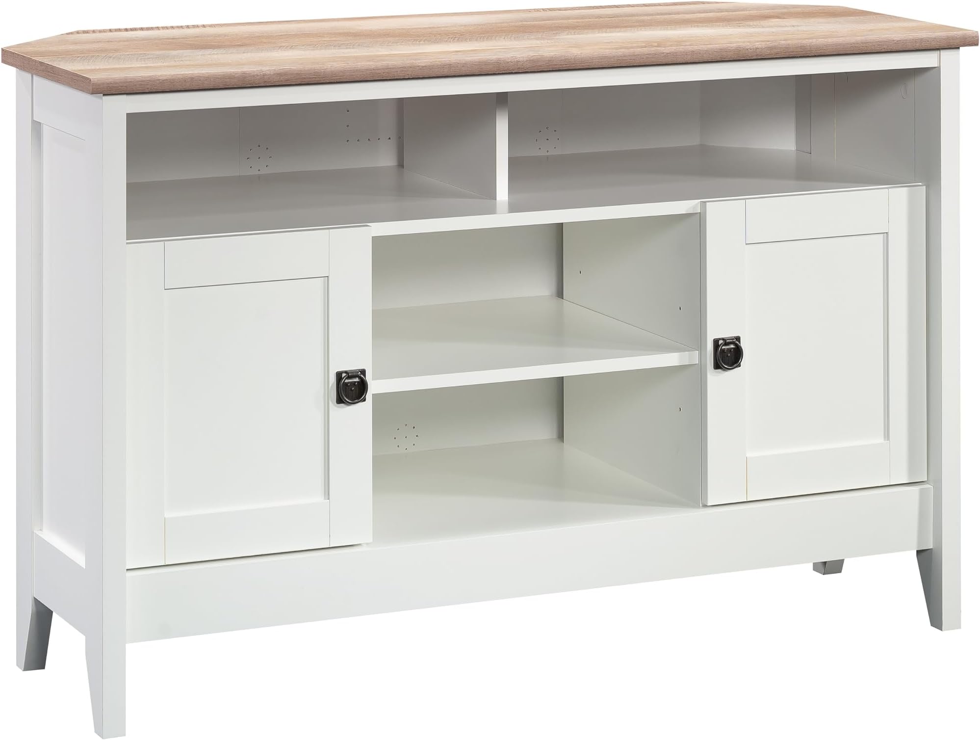 Sauder August Hill Corner TV Stand, Soft White Finish