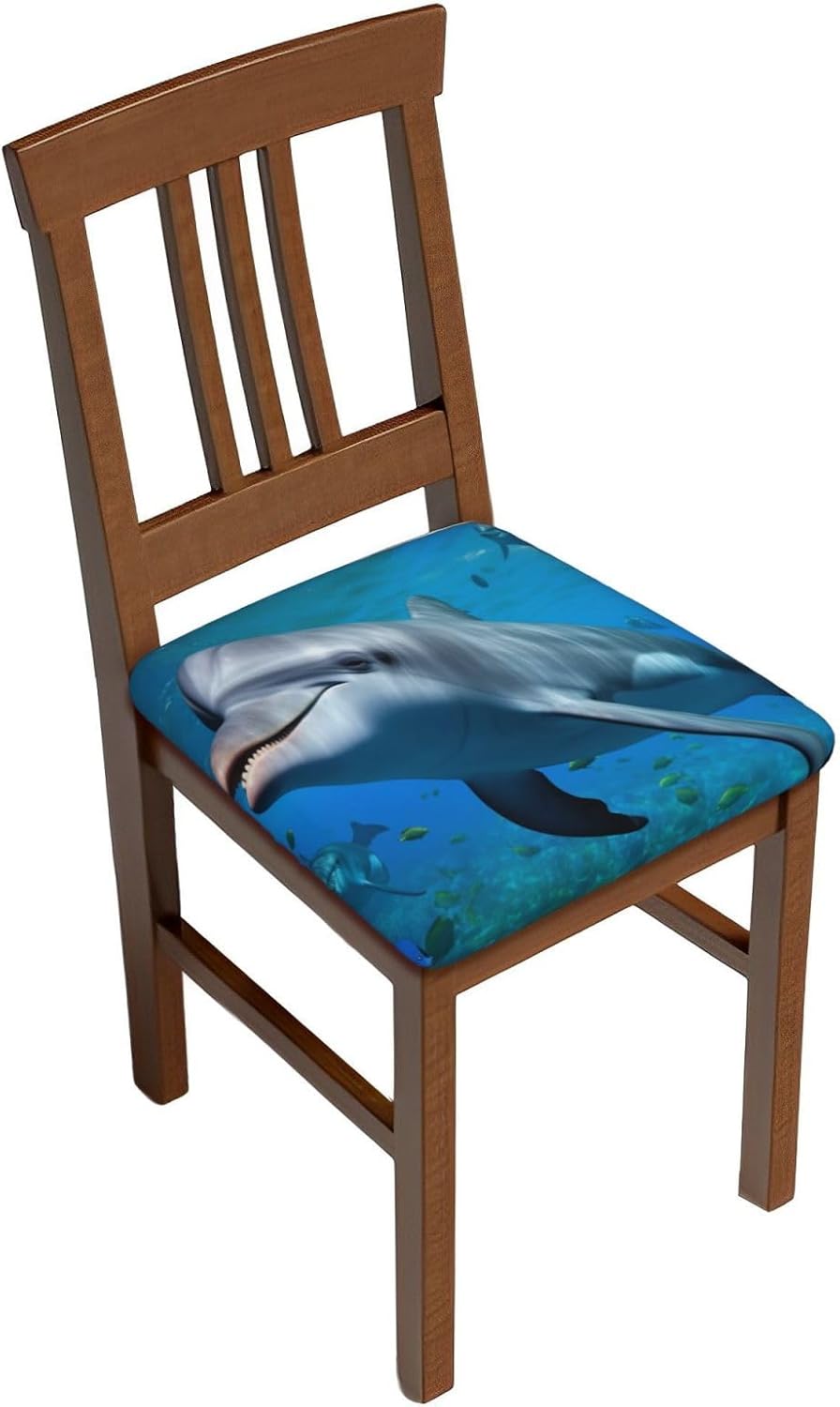 Ocean Dolphin Looking at You Print Square Cushion Covers 6 Pcs Set Elastic Non-Slip Seat Cushion Slipcovers Pet Furniture Protectors for Chair, Sofa