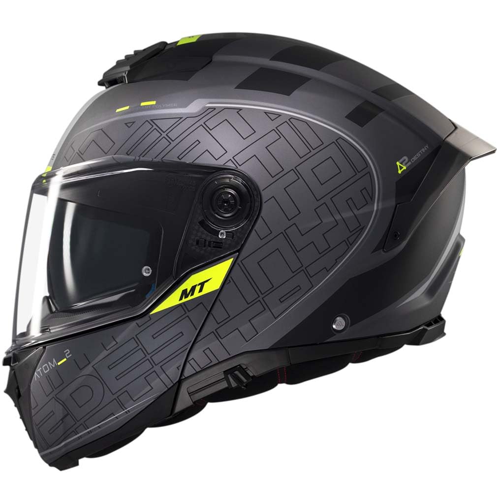 Designed MT Atom 2 Destiny C2 Gris Amarillo Mate Bluetooth Sena Integrado - Casco de Moto Modular Abatible con Visor Solar - Unisex Hombre y Mujer - Homologado P/J ECE 22.06