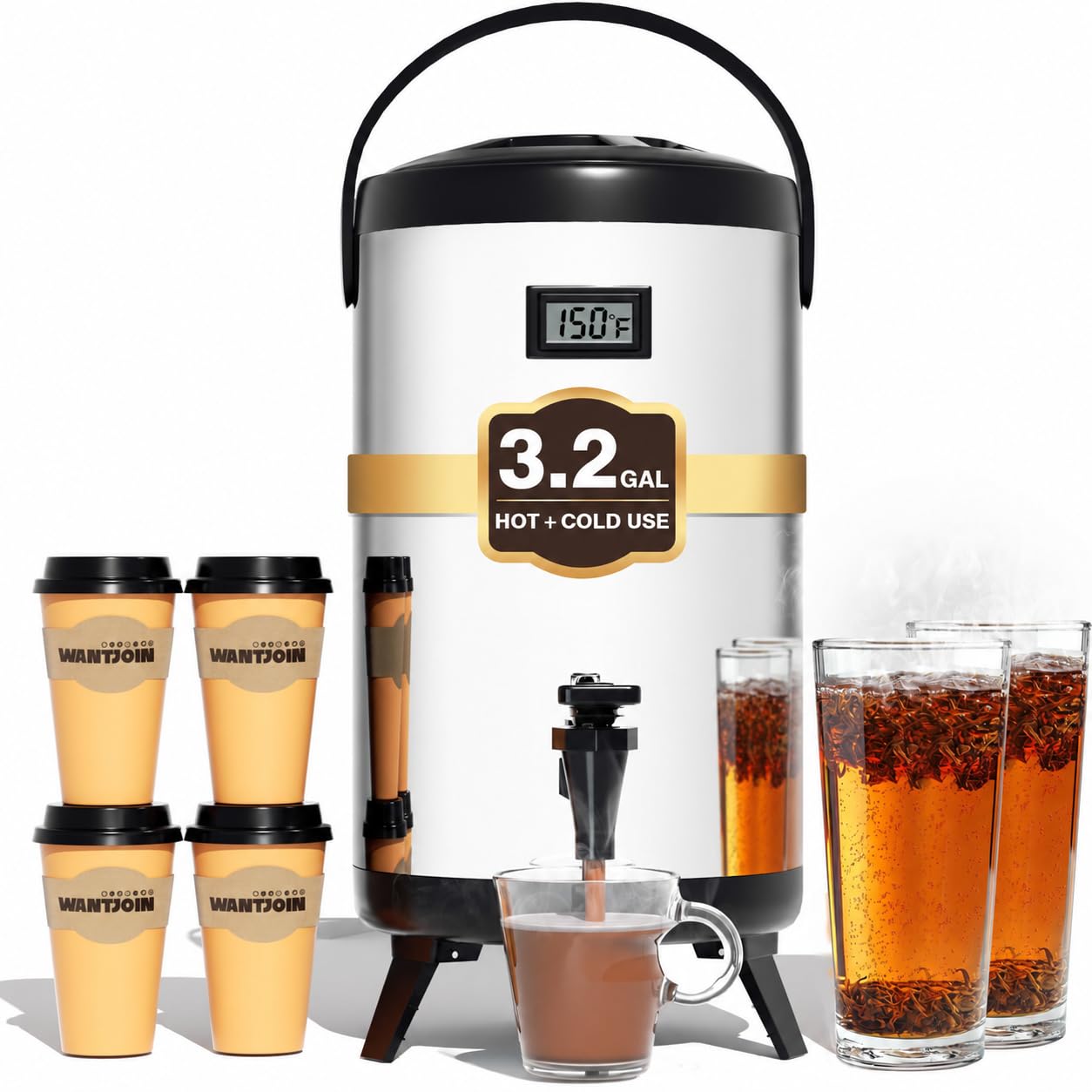 WantJoin Insulated Beverage Dispenser Stainless Steel Silver 3.2Gal,1 Pack