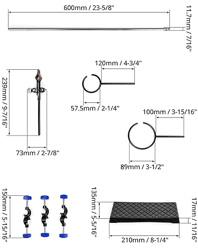 Miniatura 14 de QWORK Juego de soporte de soporte de laboratorio de química, 2 juegos de soporte de laboratorio de acero con base de hierro fundido, varilla de 16 2