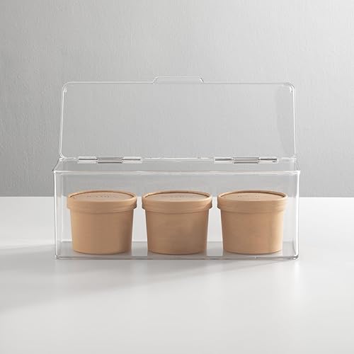 Miniatura 3 de mDesign Caja organizadora de plástico para despensanevera de cocina con tapa con bisagras para estantes o gabinetes, capacidad para alimentos,