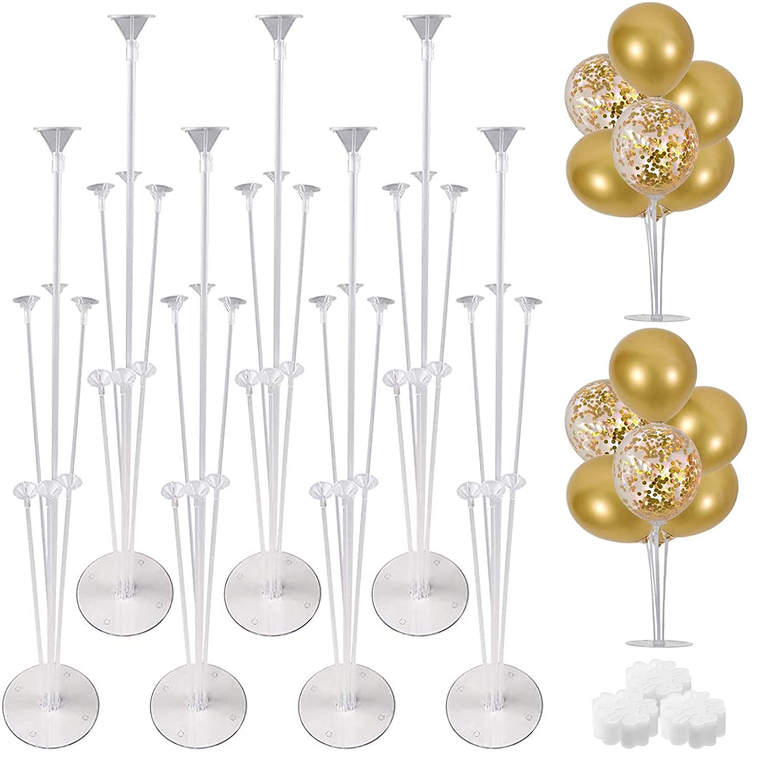 AM ANNA 7 Set Balloon Stand Holder Sticks with Base Kit and Flower Clips,Reusable Table Balloon Holder Stand Set Suitable for Birthday, Baby Shower, Wedding, Party, Anniversary Decorations
