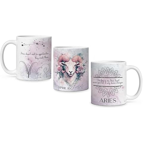 Aries Zodiac Ceramic Cup, Custom Name & Date Coffee Mug 11oz 15oz, Personalized Astrology Full Wrap Cup, Customized Horoscope White Mug, Gift for Birthday, 1PCS