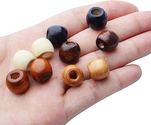Miniatura 7 de Aylifu 200 cuentas de madera de agujero grande, cuentas espaciadoras de madera de barril natural, cuentas sueltas de tambor, cuentas trenzadas para