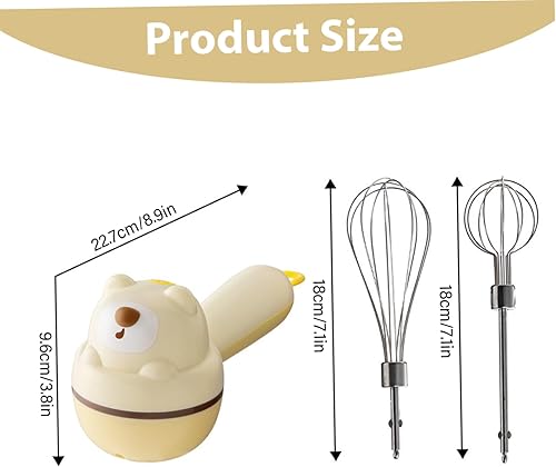 Miniatura 2 de Handmixer, 3-Speed Handheld Cordless Cute Electric Whisk with 2 Head, Detachable Automatic Egg Beater for Kitchen Home, Hand Blender