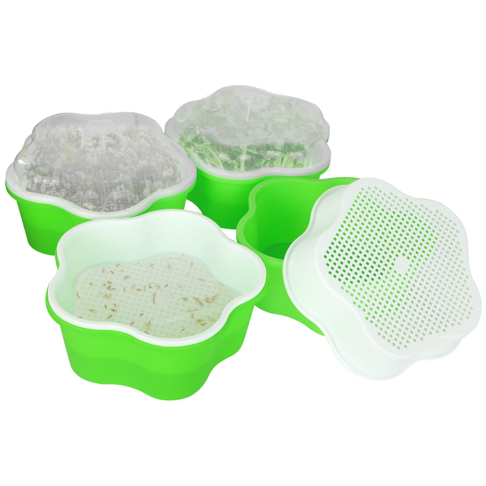 Juego de 4 bandejas para brotes, torre de brotes, bandeja de cultivo para semillas grandes, bandeja de germinación, verde, medio, casual, redondo, interior