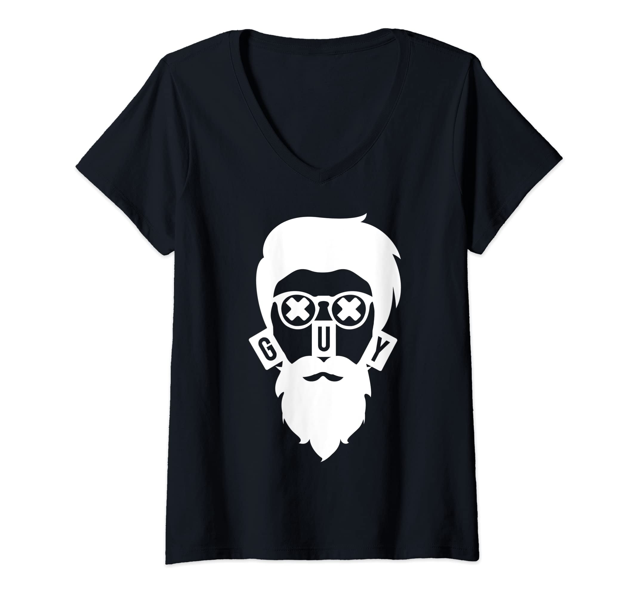 Womens GUY | Beard, Mustache & Facial Hair | White Design V-Neck T-Shirt