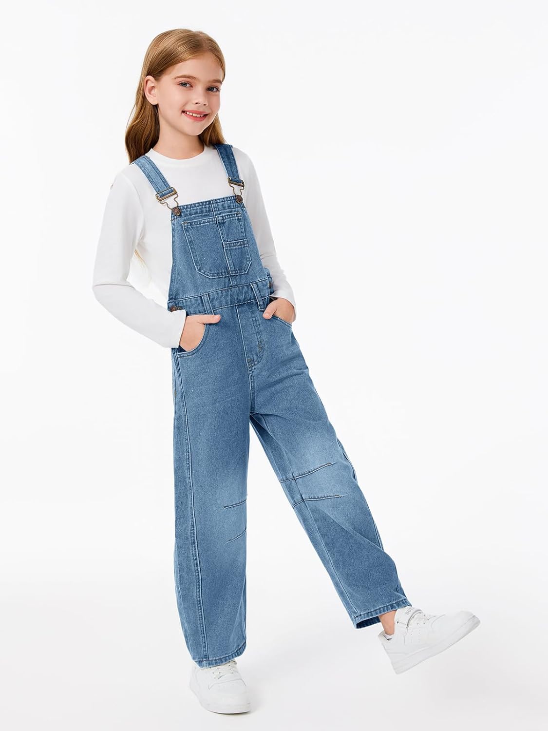 Haloumoning Girls Denim Overalls Kids Sleeveless Wide Leg Jumpsuit Bib Overall with Pockets 4-14 Years - Image 3