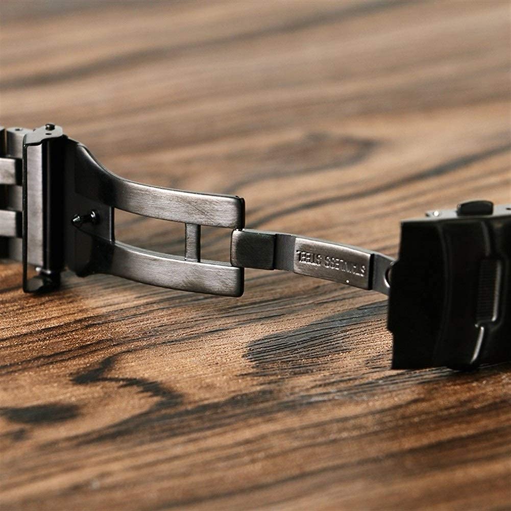 Cinturino per Orologio 22 mm 20 mm Argento/Nero Cinturino in Acciaio Inossidabile Solido Cinturino con Chiusura Pieghevole con Cinturino di Ricambio da Uomo di Sicurezza