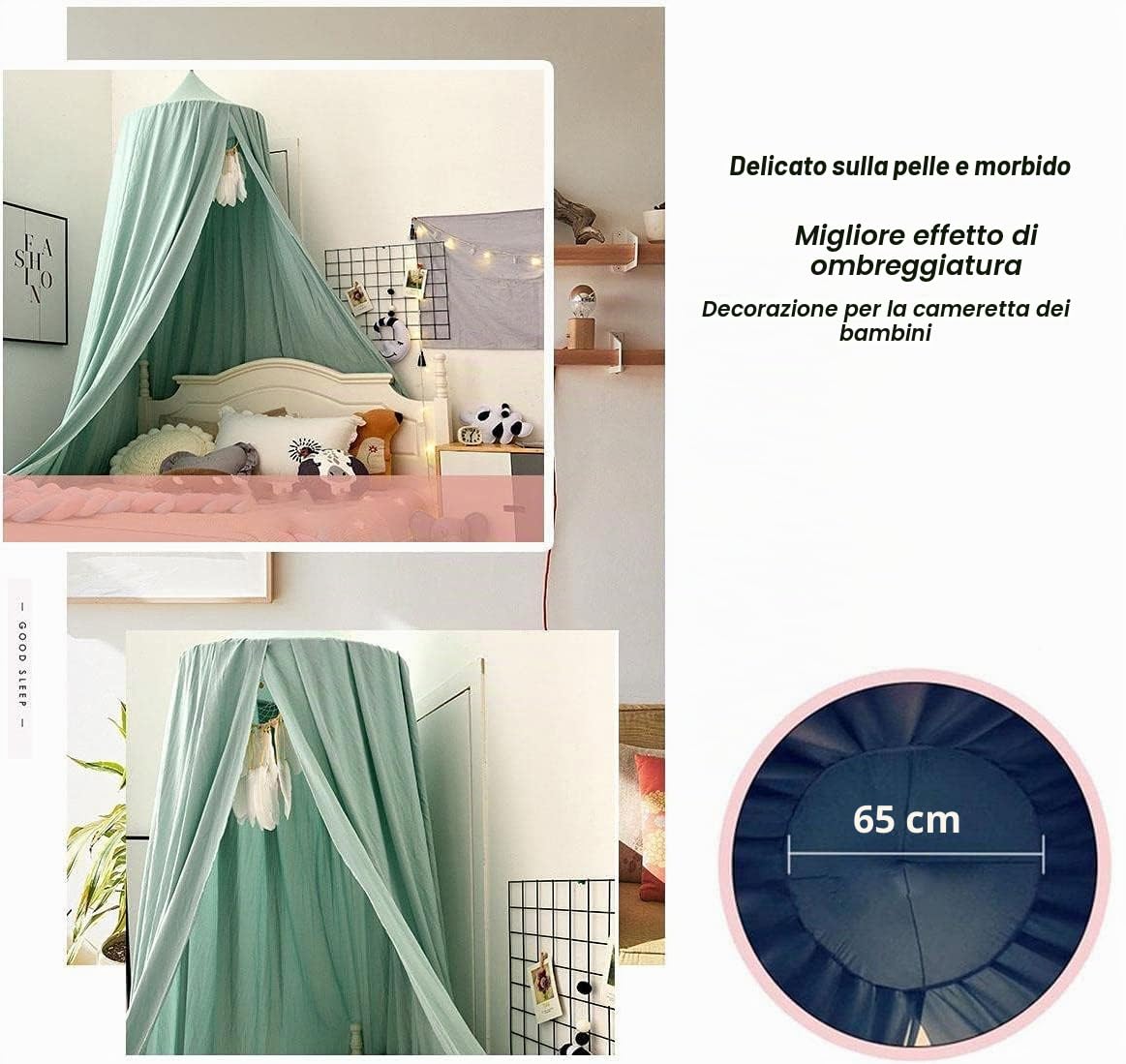 Baldacchino per cameretta dei bambini, baldacchino a baldacchino per camera da letto, sala giochi, decorazione lavabile in lavatrice, altezza 250 cm