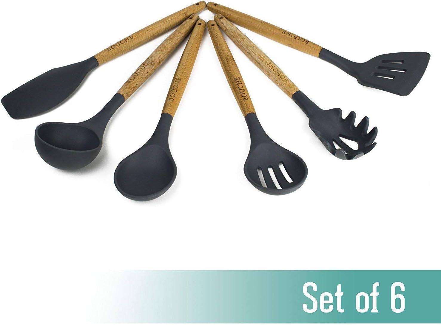 Bouche Bamboo and Silicone Kitchen Utensil Set, Grey