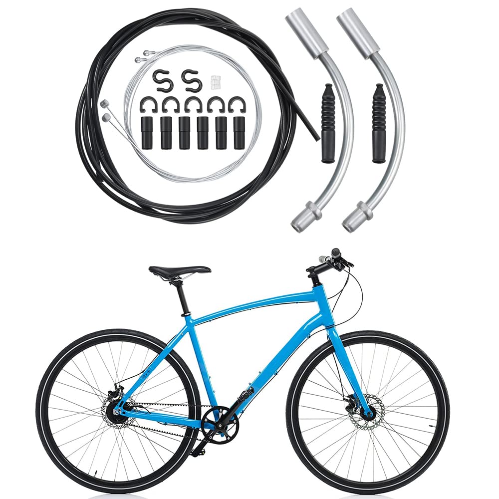 SYOSI Bike Brake Cable Housing Kit Includes 1 Set Bicycle Brake Line, 2 Pieces V Bike Brake Noodle Cable Guide Pipe and 2 Pieces Plastic Hoses for Road Mountain Bicycle Cycling (Black Brake Line)