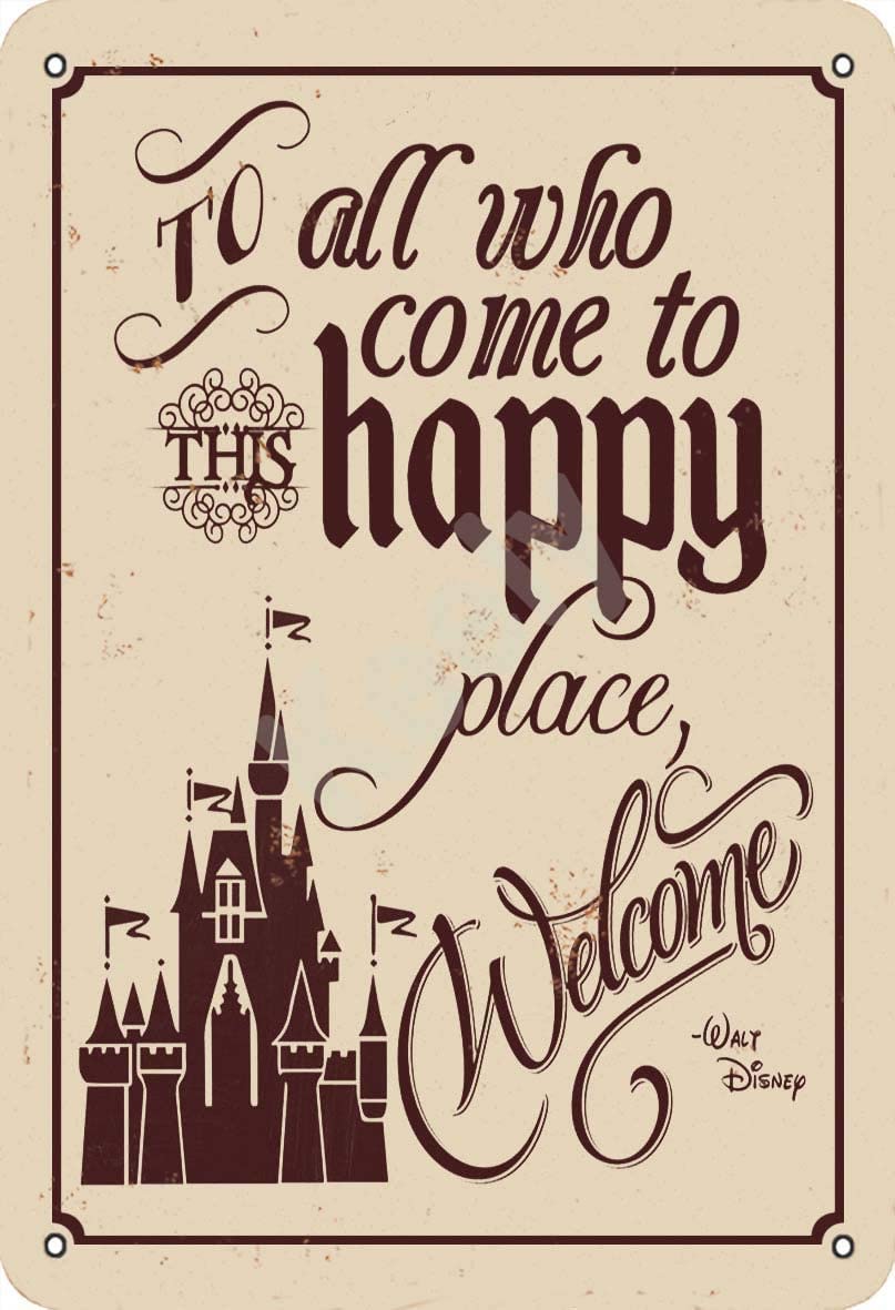 peiyeety Creative Tin Sign to All Who Come to This Happy Place Welcome Vintage Metal Tin Sign Wall Decoration for Cafe Bars Restaurants Pubs Man Cave Decorative 8X12 inch
