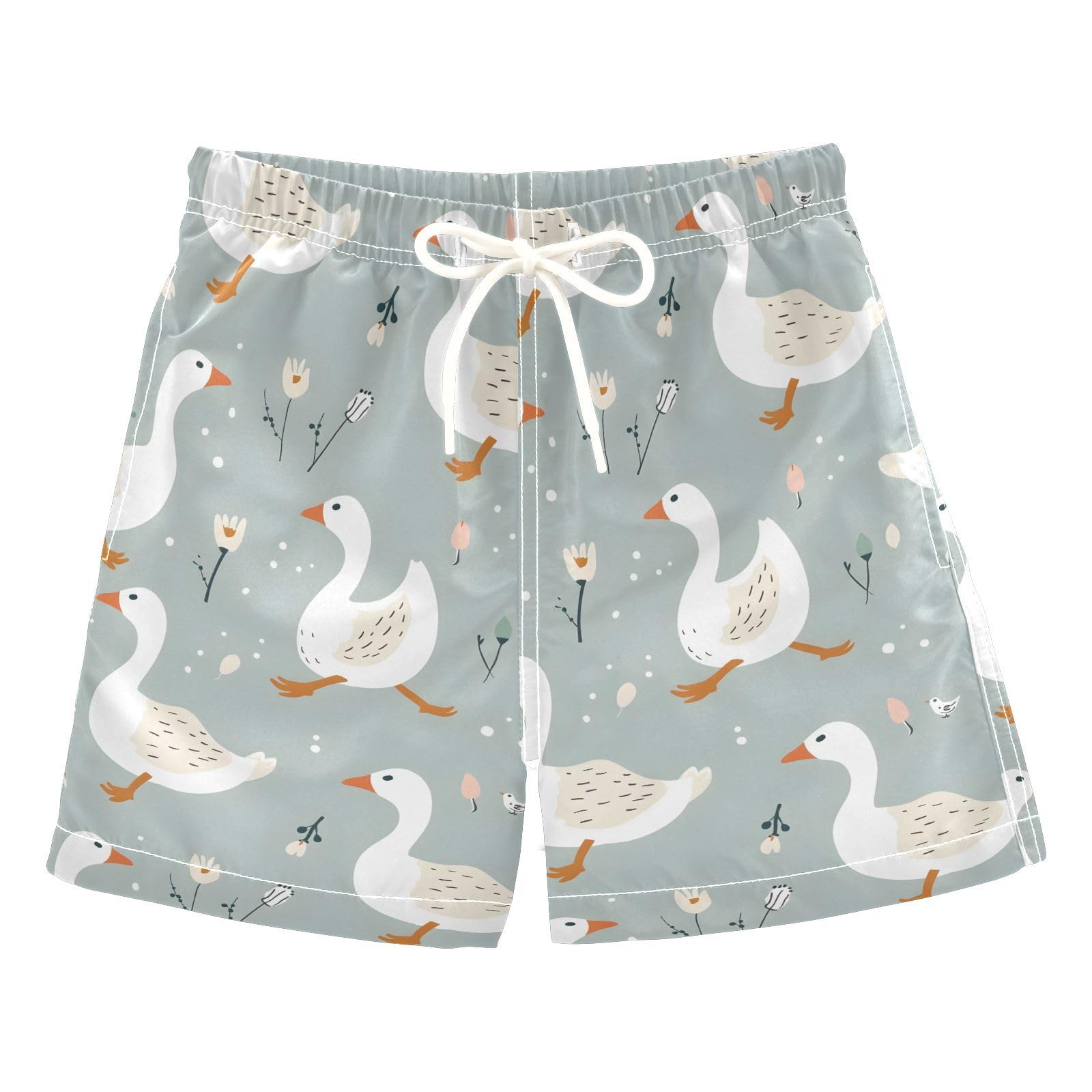 ALAZA White Duck Leaf Blossom Flower Boys Quick Dry Beach Board Shorts Kids Swim Trunks Bathing Suit Swimsuit 2T