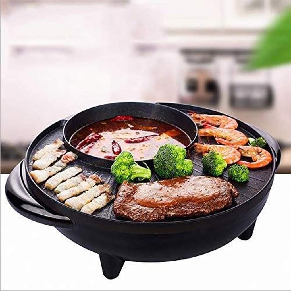 Hot Pot Barbecue Machine,Electric Grill with, Non-stick Coating Surface, with Glass Lid