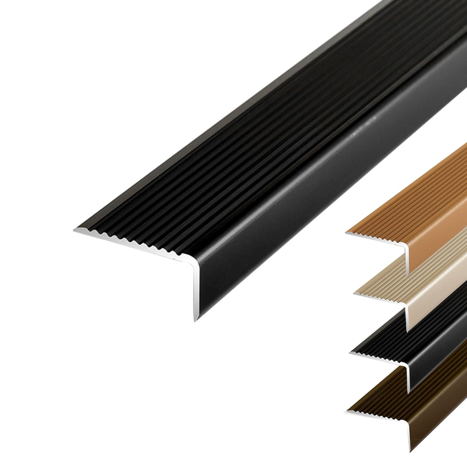 100/120cm Aluminum Stair Nosing Edge Trim, 4cm Non-Slip Metal Step Edge Protector, Wear-Resistant Waterproof Staircases Corner Trim(Black,130cm/51in)
