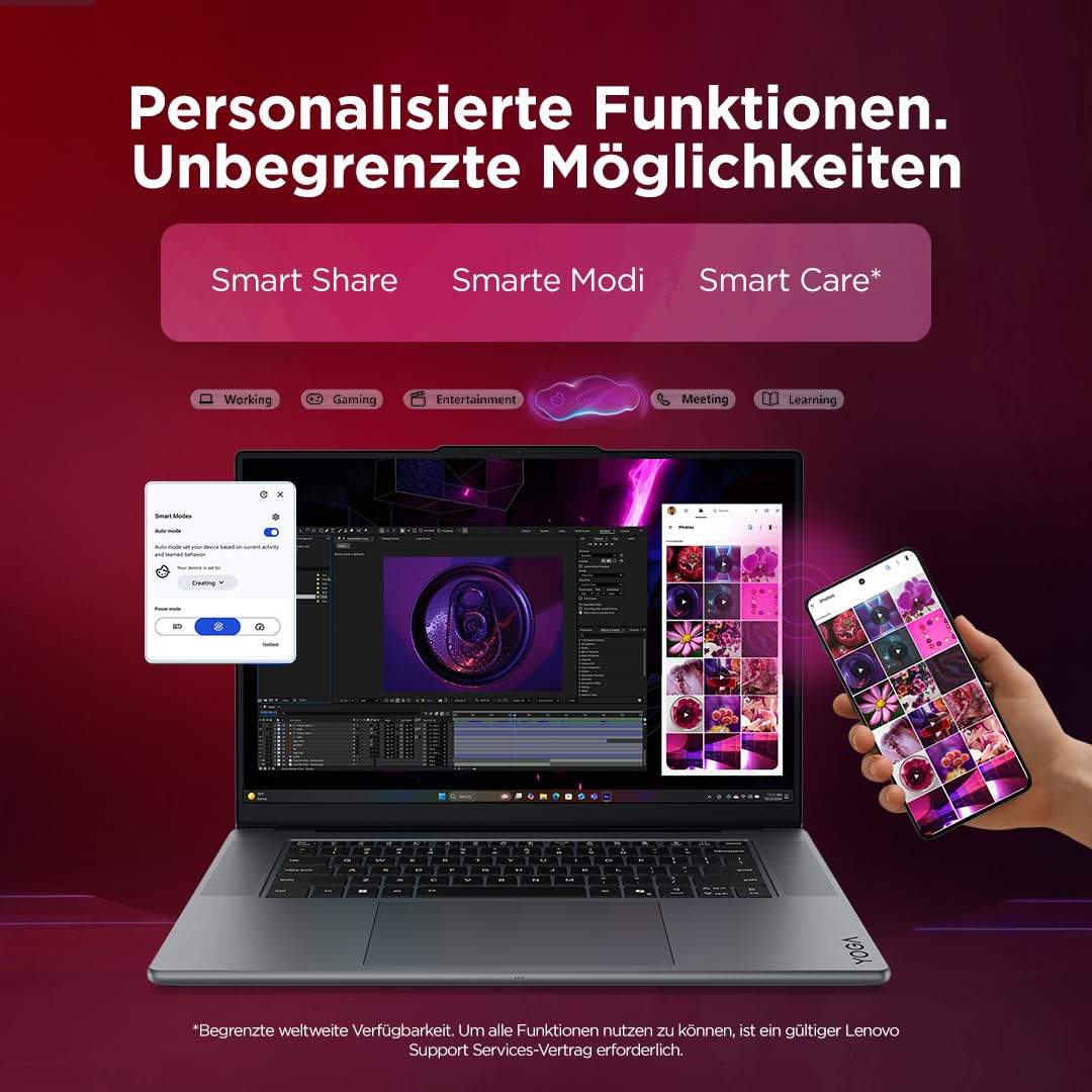 Lenovo Yoga Pro 9i Aura Edition Laptop | 16"3.2K OLED Touch Display | Intel Core Ultra 9 386H | 32GB RAM | 1TB SSD | NVIDIA GeForce RTX 5060 | Windows 11 | QWERTZ | Thunder Grau | 3 Jahre Premium Care