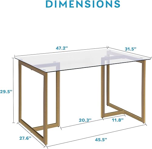 Miniatura 2 de Mesa de comedor de cristal, mesa rectangular moderna de 47.2 pulgadas para 4-6 personas con parte superior de vidrio templado transparente y patas