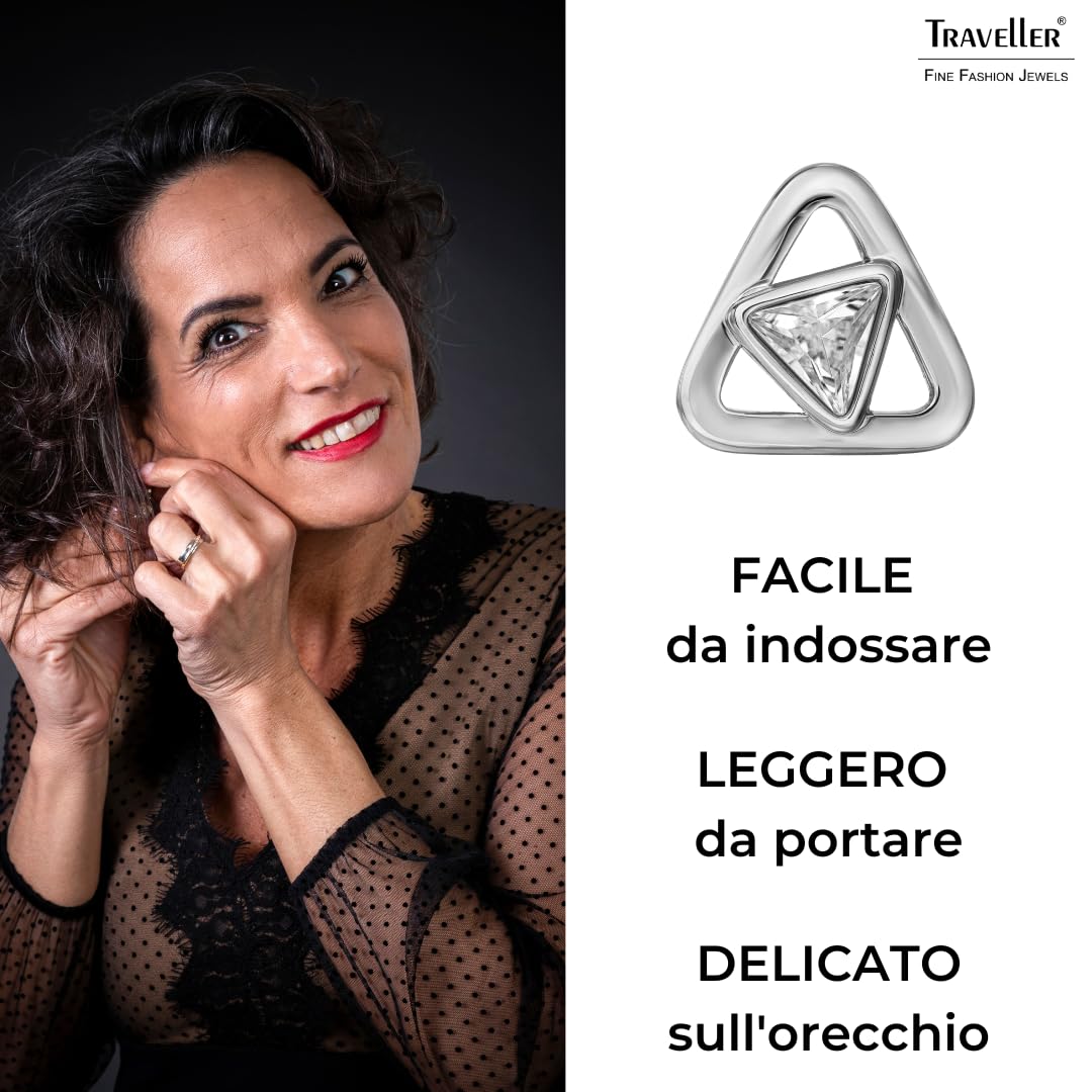 Traveller Orecchini a clip – Donna – Argento – Cristalli – 7 mm – Triangolo – Platinato – 15 mm – 157882