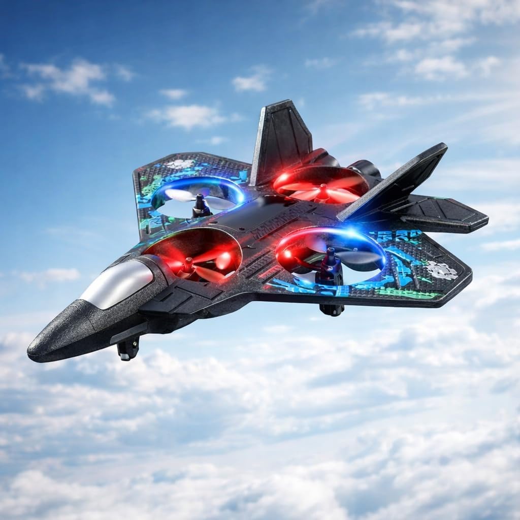 Fighter Plane RC Plane - 2.4 GHz Remote Controlled Fighter Plane || RC Airplane Easy to Fly Stable Jet Fighter Toys for Kids || LED Lights, 360 Degree Hovering Airplane and Stun Roll.