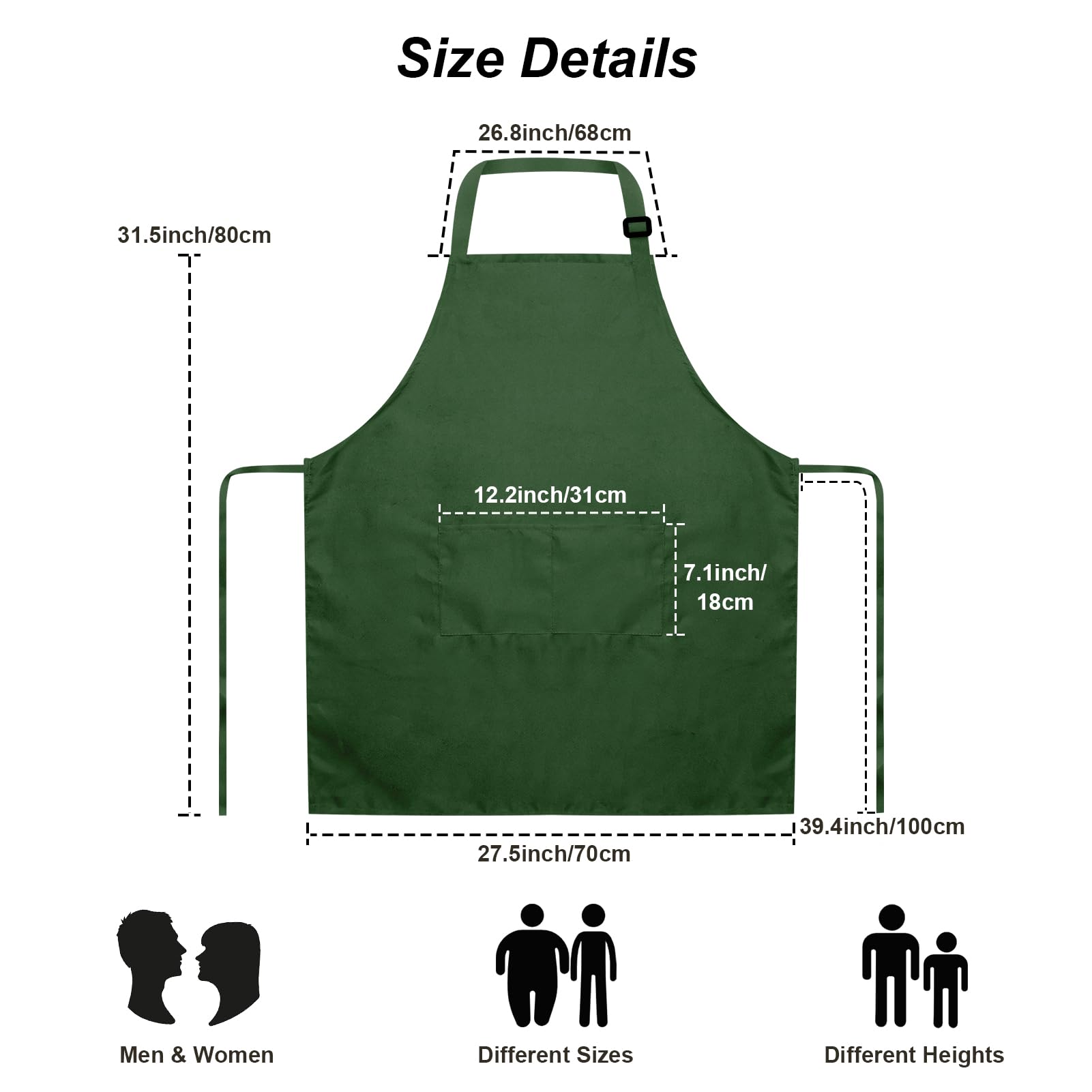 15 grembiuli per adulti, con tasche, regolabile, per donne e uomini, per pittura, cucina, artigianato (verde oliva, L)