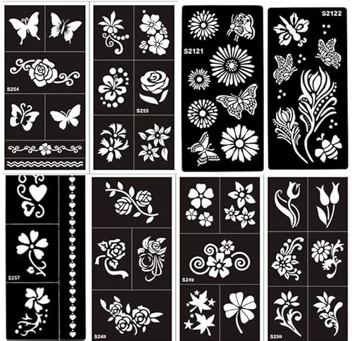 8 Blätter Tattoo Schablone Tattoo Vorlage für Körper und Handbemalung Florence