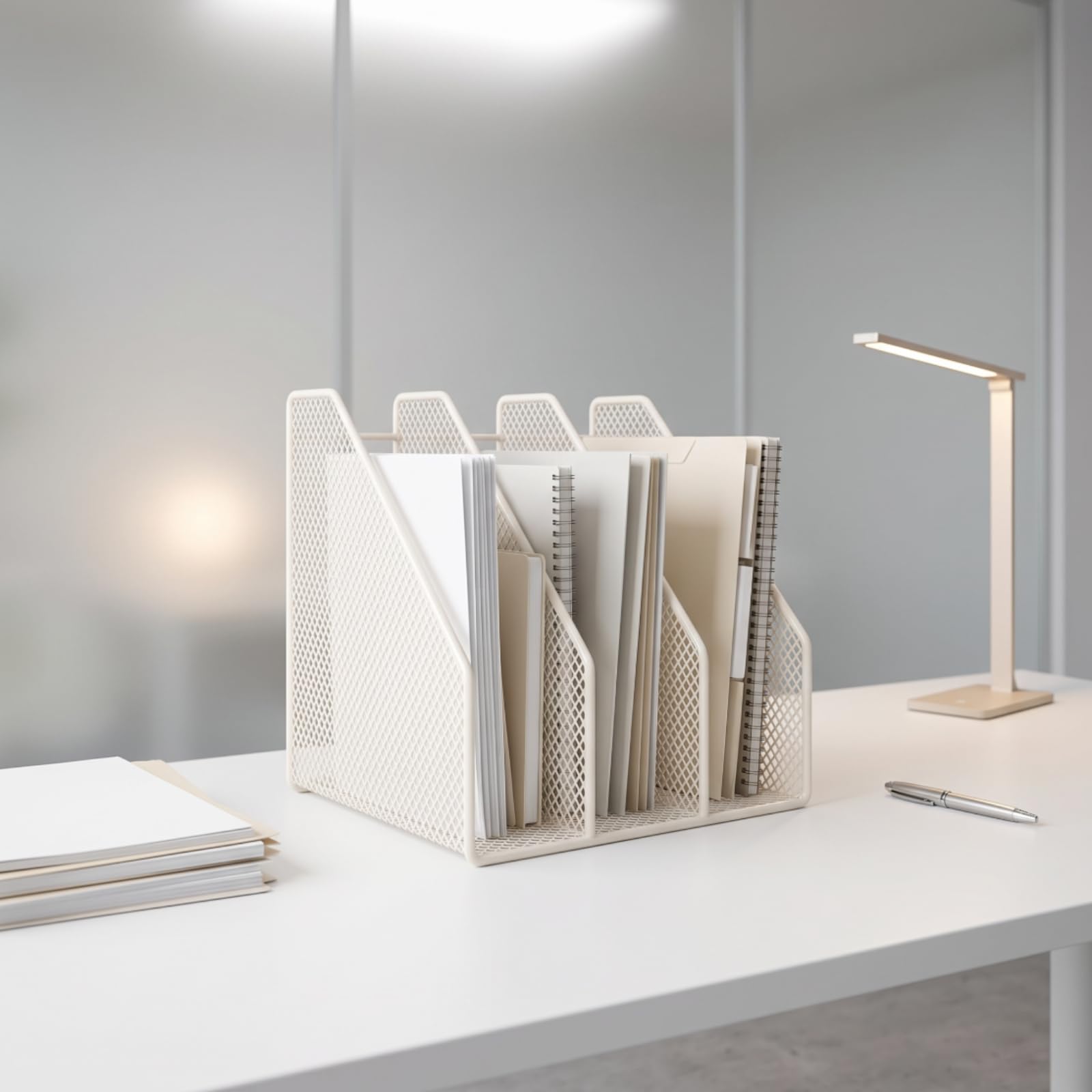 Organizzatore da Scrivania Schedario Portadocumenti Portariviste Vassoio Lettere con 6 Scomparti in Ferro a Rete Base Stabile Salva Spazio Adatto per, Oro, style to 1