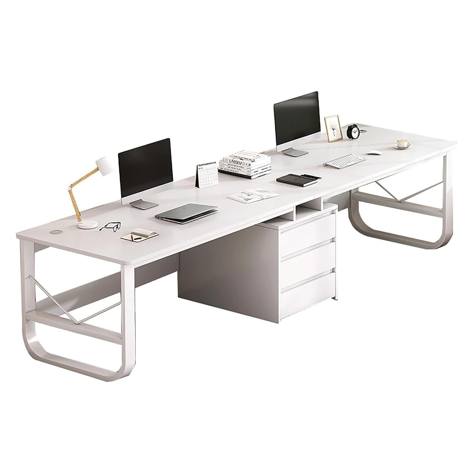 Double Person Office Desk with Drawers,Extra Long Desktop,Wooden Study Desk,Double Person Gaming Computer Desk Workstation,Large Double Person Long Office Desk,Suitable for Home Offices B,200CM