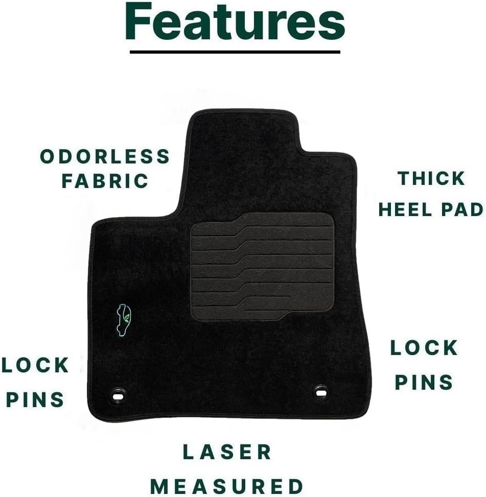 Carpet Floor Mats for 2014 to 2019 Toyota Highlander with Safety Locks and Heel Pad - Front and Rear Set - Black - ecoMats