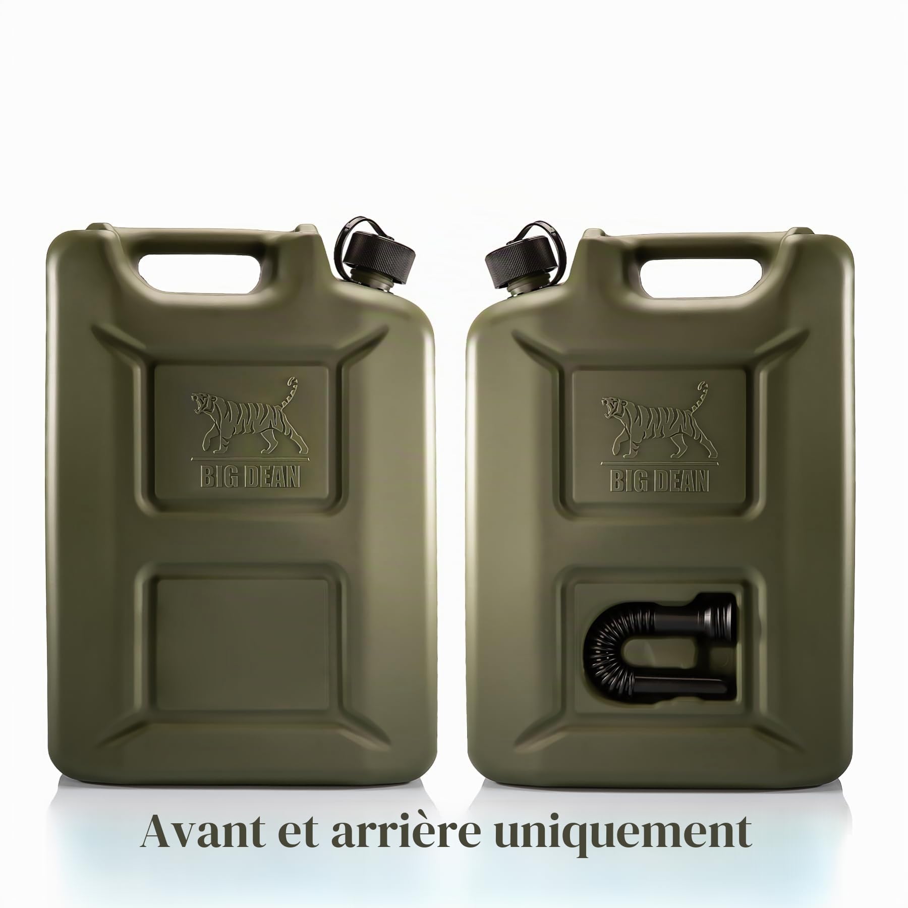 BigDean Lot de 5 bidons d'essence de 20 l en vert olive avec bec verseur flexible – Bidon de carburant pour essence et diesel – Bidon de réserve – Fabriqué en Allemagne