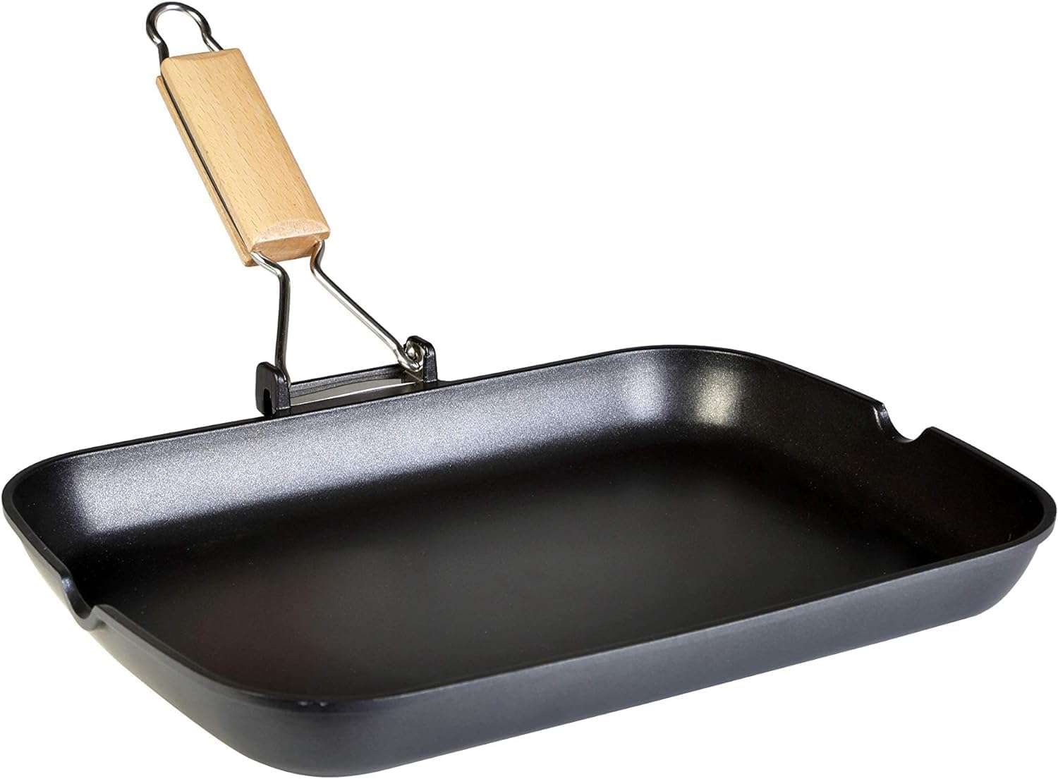 WECOOK! Ecostone Poêle à Griller Induction Lisse, 34 x 24 cm, Antiadhésive ILAG Écologique sans PFOA, Fonte d'Aluminium, Épaisseur 5 mm, Poignée en Bois Pliable, Vitrocéramique, Gaz