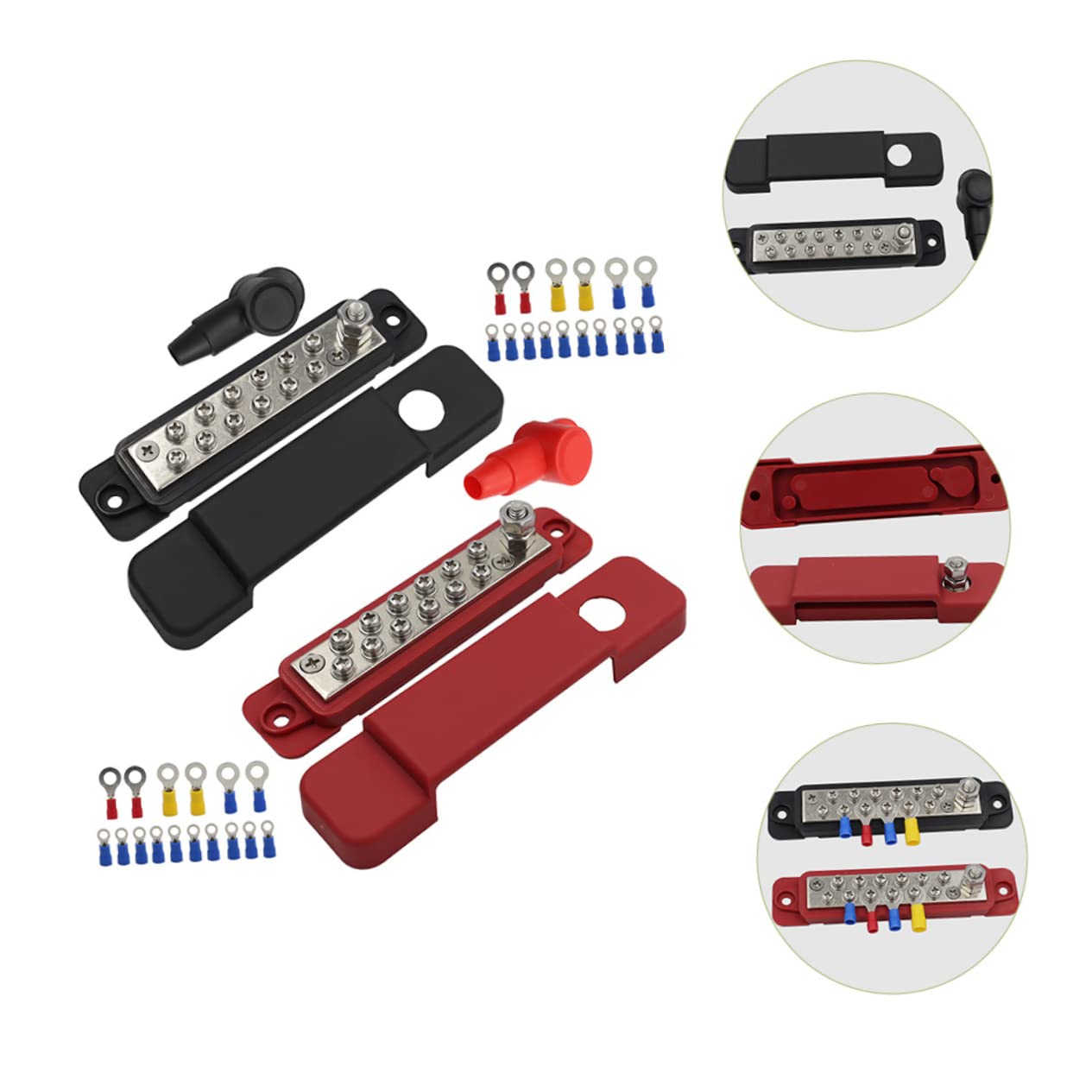 Morsettiera Busbar 12 Vie 48V 150A ABS Ottone per Cablaggio Veicolare | Set, 180 a Totale, Terminali da 15, Sostituisce Barre Vecchie o Danneggiate, per Armadi e Scatole di Giunzione