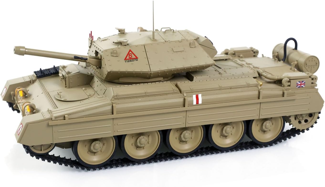 1/16 2.4G RC Military Tank Coolbank Crusader Mk Iii Wireless Control Battle Tank Model 360°Turret Rotary Smoke Sound Lights RTR Hobby Grade Model for Adult Hobby(Yellow)