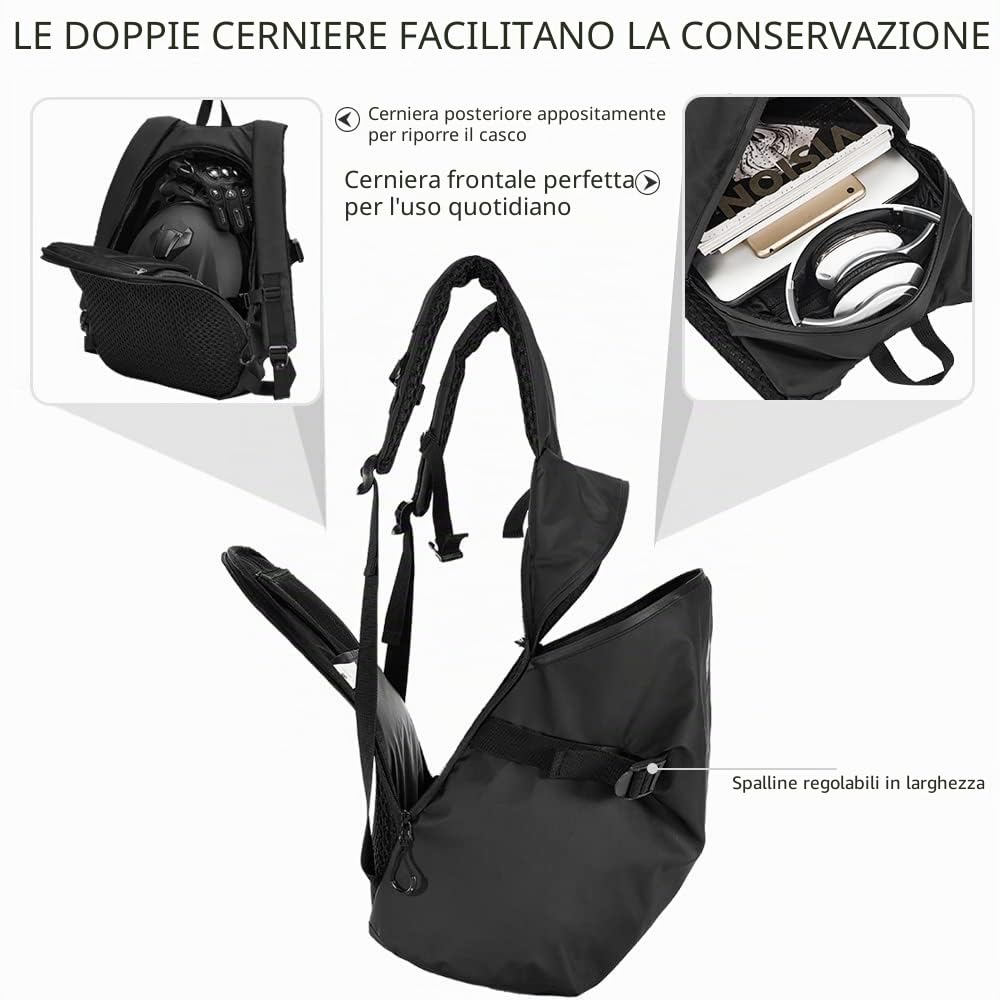 ILM Zaino Donna Uomo Multifunzionale-Zaino Scuola Moto Impermeabile con Strisce Riflettenti di Grande Capacità, Nero, Modello MB01