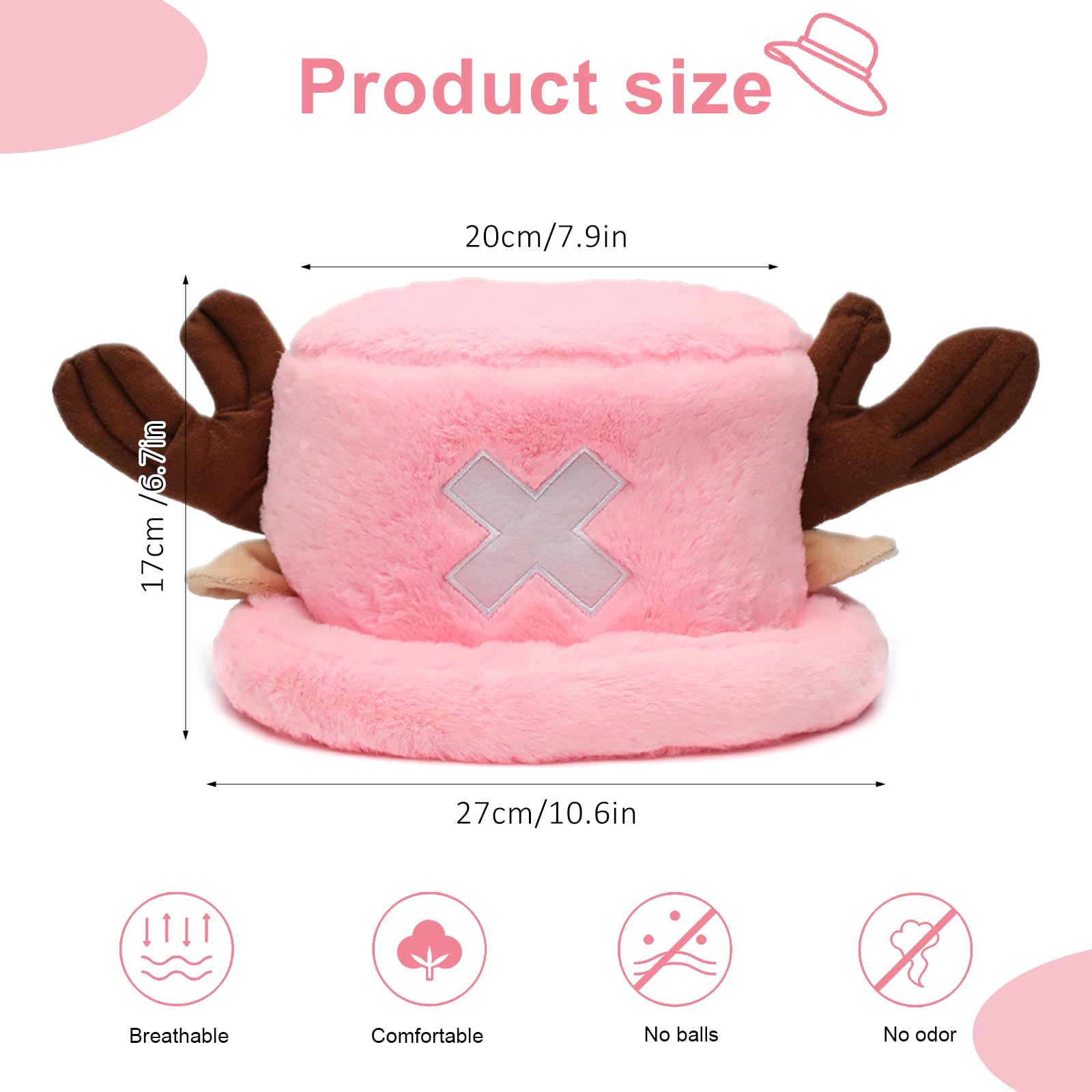 Cappello per cosplay anime, cappello da chopper, cappello anime, per cosplay, feste di compleanno, cappello di peluche carino per adulti e bambini