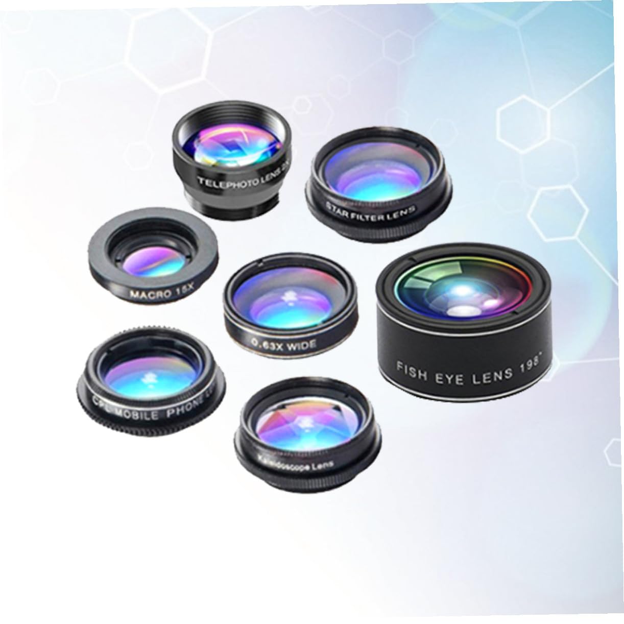 Housoutil Kit De 2 Lentes para Teléfono Móvil 7 En 1 con 7 Funciones: Ojo De Gran Angular Macro Polarizado Luz De Estrellas Caleidoscopio.