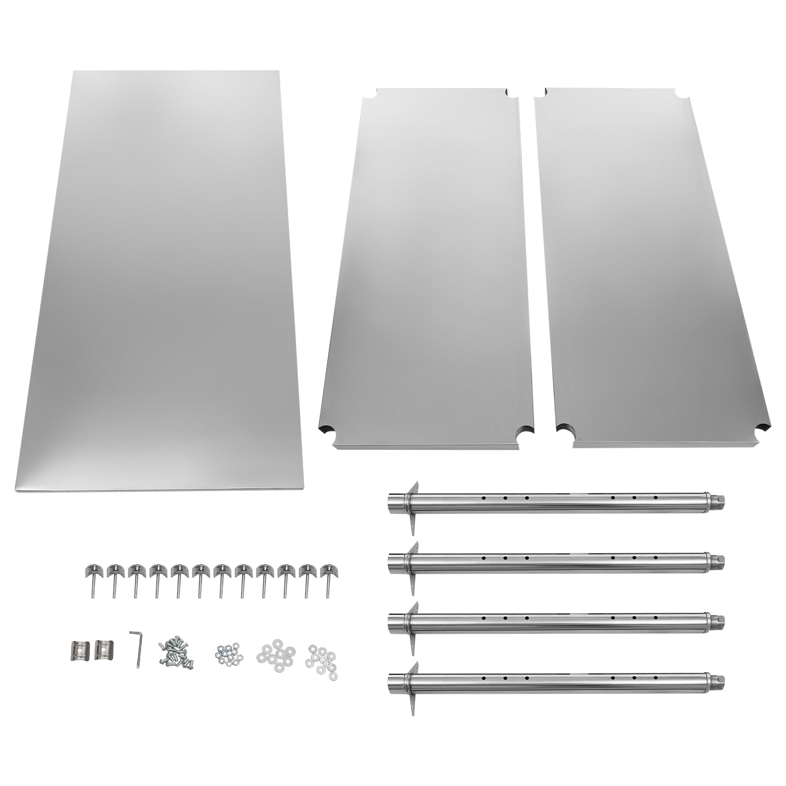 Mesa de trabajo de acero inoxidable, 120 x 60 x 90 cm, rectangular, cocina, mesa de acero inoxidable, mesa de barbacoa, muebles de cocina para exteriores, 3 niveles, plata