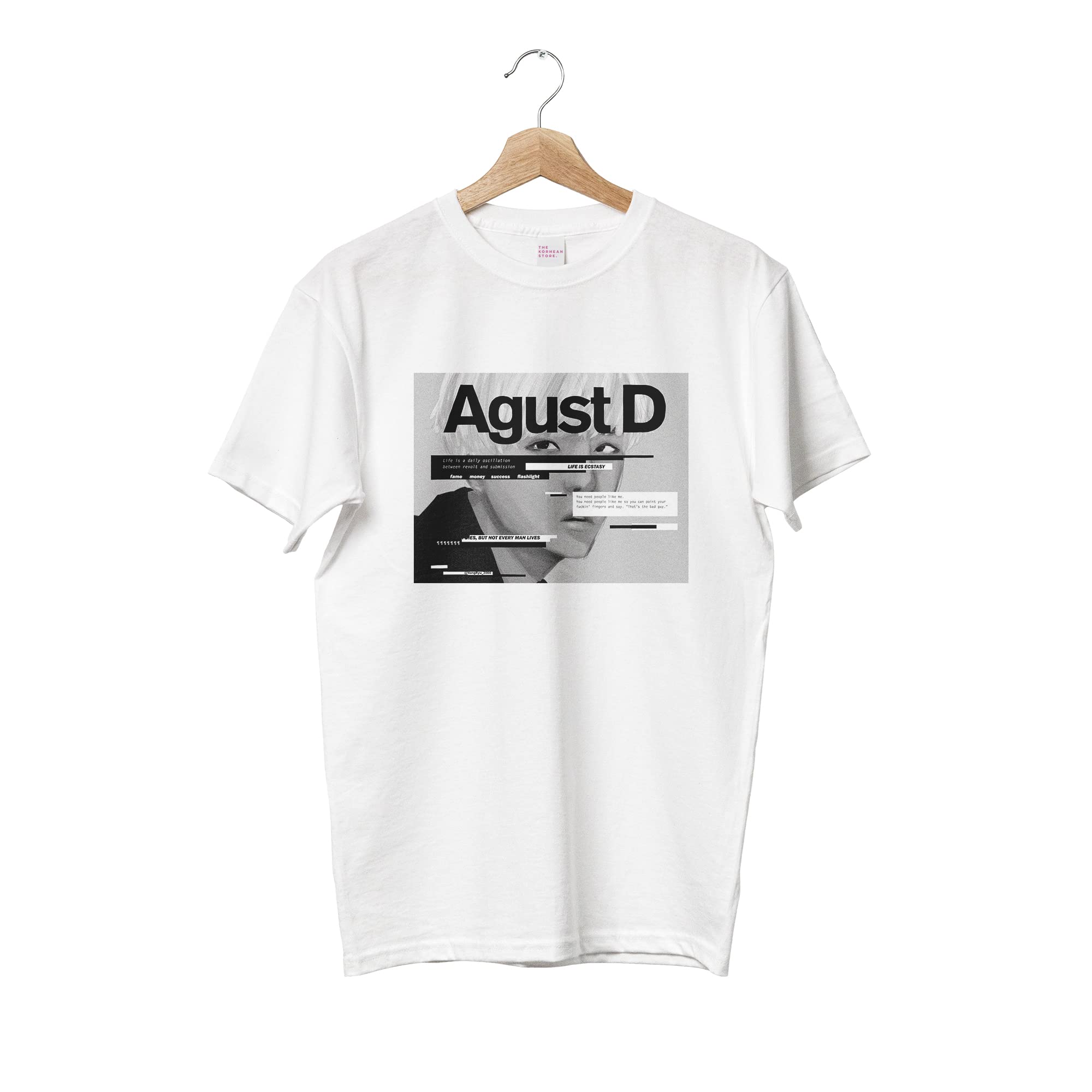 The Korhean StoreBTS Agust D Unisex Printed Regular Fitted White T-Shirt for Men & Women