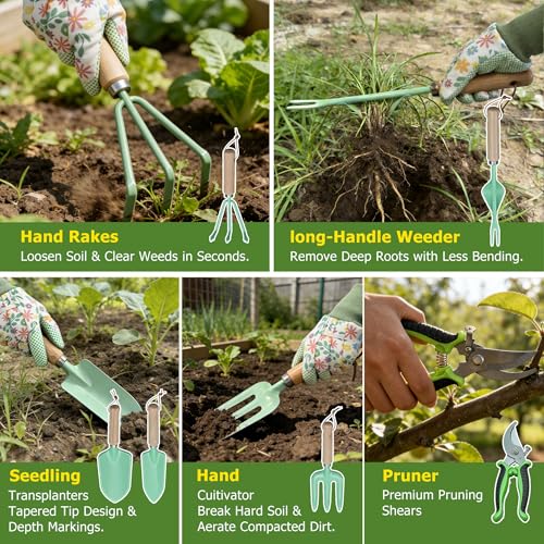 Set de Herramientas para Jardín 9 Piezas con Organizador Verde miniatura 4