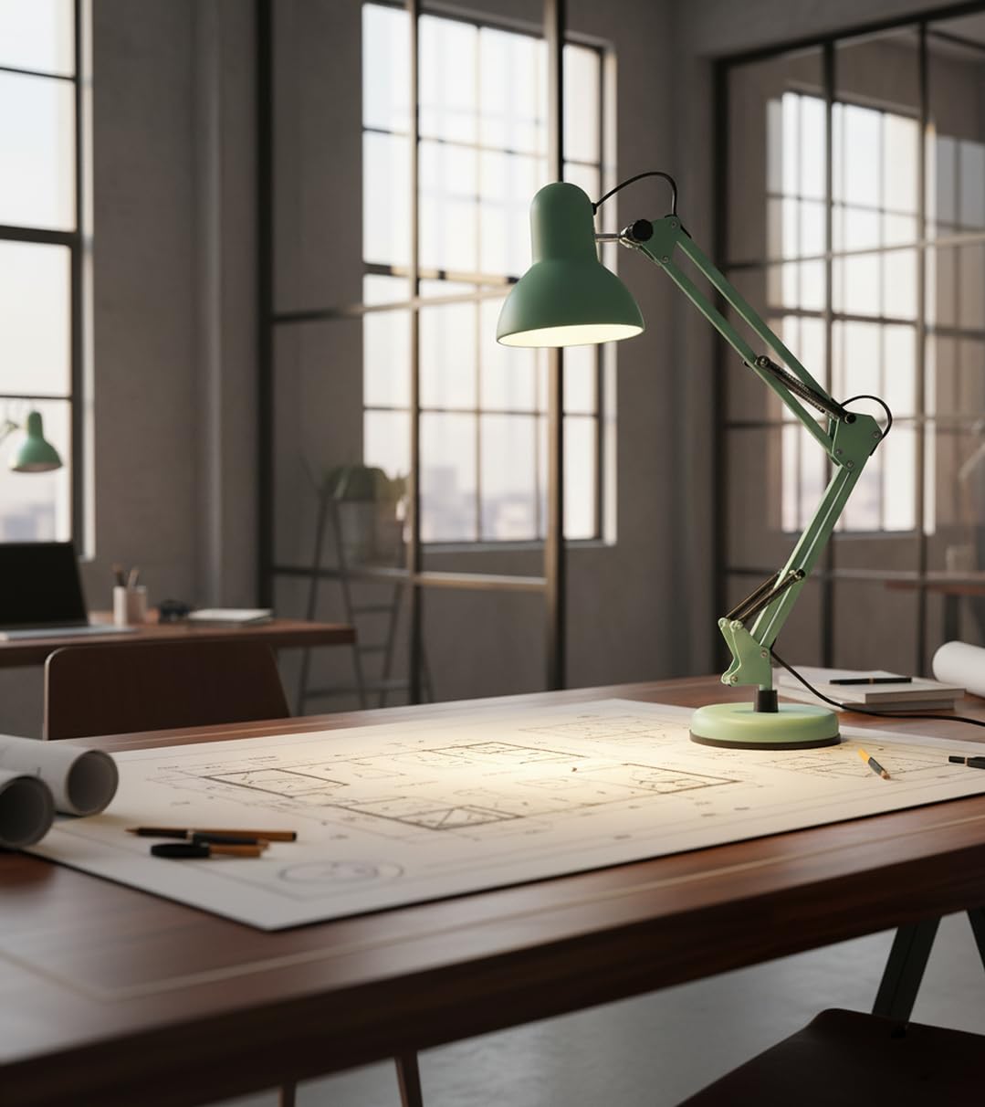 BEL AIR HOME - Lámpara de Escritorio LED Articulada Flexo Antigona | Diseño Vintage Retro | Altura Ajustable 34-67 cm | Metal Resistente | Ideal para Oficina y Hogar, (VERDE MATE)