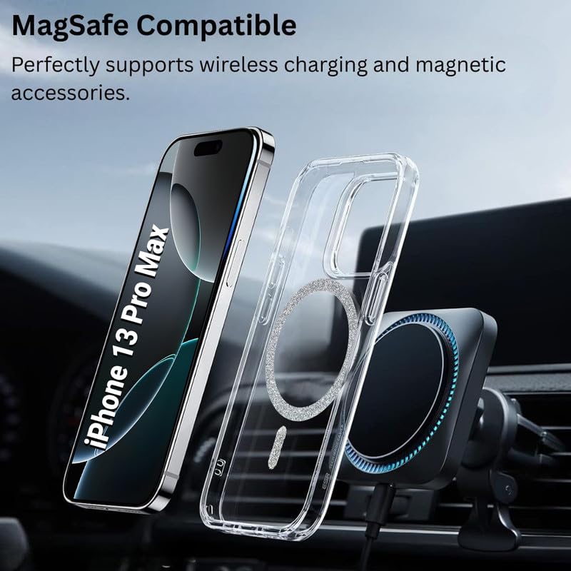 Image of AIBEX Back Cover Case Compatible with iPhone 13 Pro Max | Glitter Ring Cute Shiny Colorful Bling Case (Compatible with Magsafe) | Transparent PC+TPU Glossy Shiny Cover for Girls & Women - Silver
