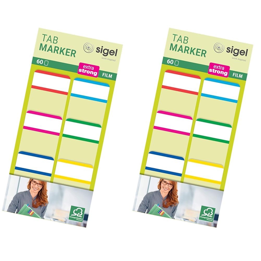 SIGEL HN201 Tab Marker Basic, Extra Strong, 6 x 10 Sheets, Red/Magenta/Blue/Cyan/Green/Yellow (Pack of 2)