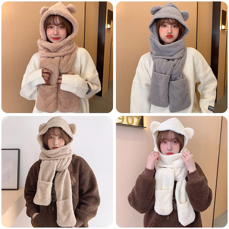 Winter Warm Fuzzy Long Hooded Hat Scarf and Gloves Set Kawaii Bear Ears Earflap Plush Thick Fleece Costume Accessories2