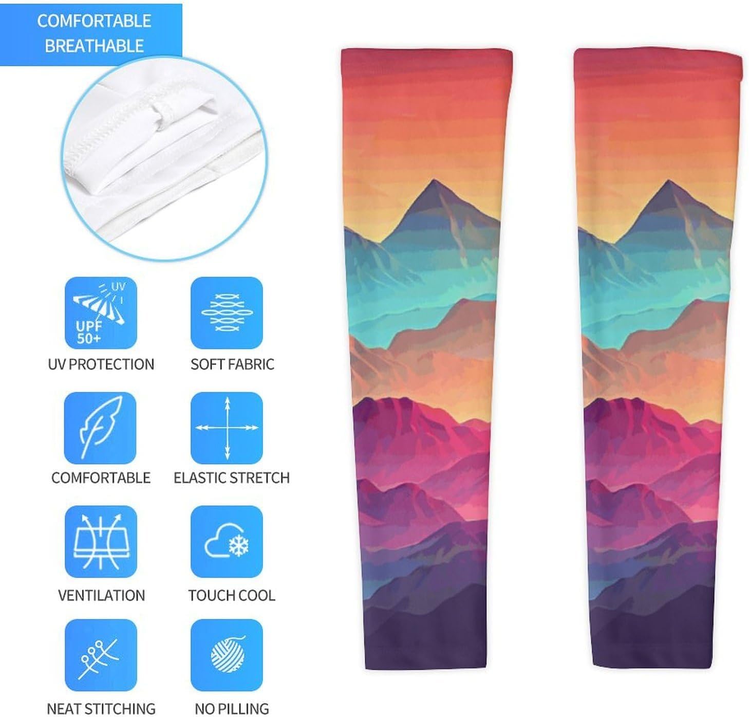 UV Sun Protection Cooling Arm Sleeves XX-Large (xx_l), Compression, Soft | Color Mountain Gradient Arm Covers for Sport, Breathable, Tattoo Cover Up, Portable Arm Brace for Women Men
