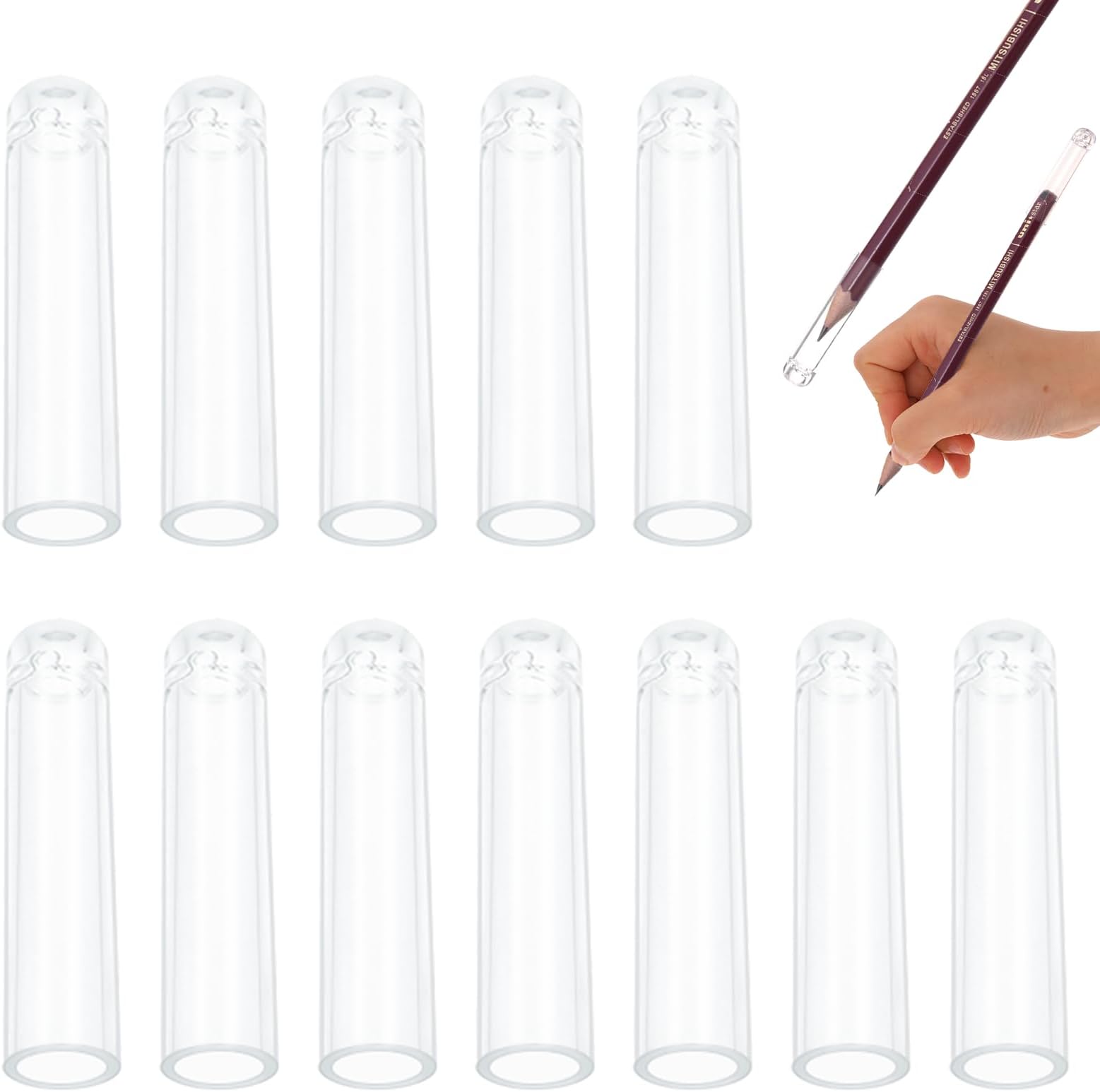 Vin Beauty 24 Pcs Plastic Pencil Cap, Pencil Tip Protector Cover Clear Pencil Toppers Clear Pencil Caps for Wooden Pencils Extender Holders for Student School Office, Extender for Colored Pencils