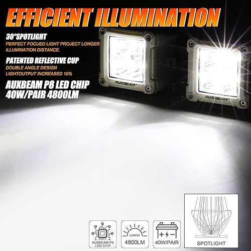 Miniatura 3 de Auxbeam Cápsulas LED de 3 pulgadas con 2 cubiertas ámbar, luces para todo terreno, barra de luz de conducción, luces auxiliares todoterreno con