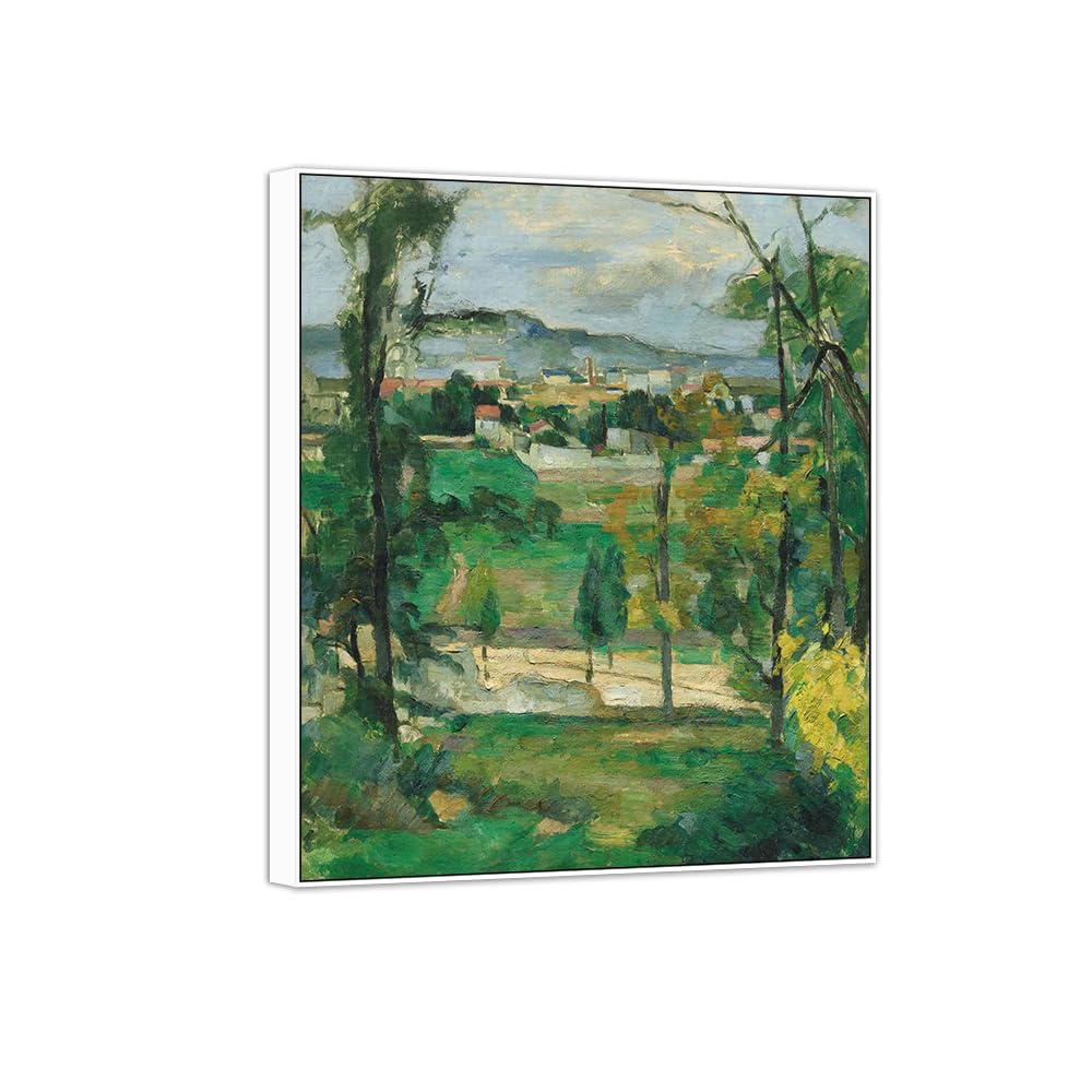 SDYSKKUG Canvas Wall Art Picture Decor Village by Paul Cezanne 72x60cm White Frame