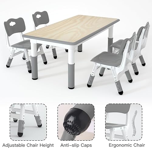 Miniatura 4 de LulliSpace Juego de sillas infantiles ajustables de 4 alturas para niños, escritorio con graffiti de 47.2 x 23.6 pulgadas, mesa de actividades para