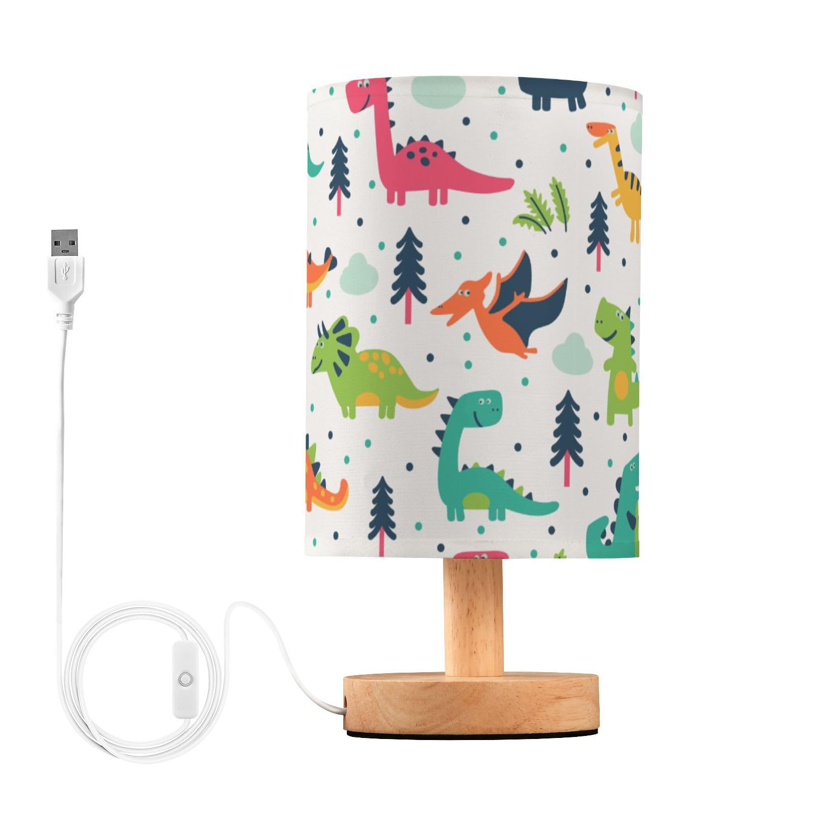 Linda lámpara de mesa de noche de dinosaurio de dibujos animados con puertos de carga USB, lámpara de mesita de noche para sala de estar, dormitorio, oficina, trabajo de lectura